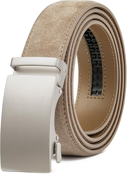 GAEKEAO Men's Belt Suede Leather Ratchet Belt for Men Micro-Adjustable Buckle for Dress, Casual & Everyday Wear, Trim to Fit