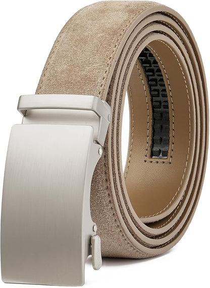 GAEKEAO Men's Belt Suede Leather Ratchet Belt for Men Micro-Adjustable Buckle for Dress, Casual & Everyday Wear, Trim to Fit