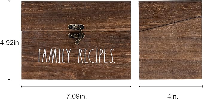 Wooden Box – Wood Storage Box - Wood Recipe Box with Lid and Metal Clasp - Rustic Vintage Farmhouse Recipe Box with Lid Wood Chest Design - Multipurpose Organizer – Birthday Gift for Women (Style 3)