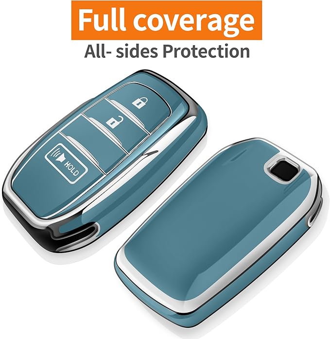 Sindeda for Toyota Key Fob Cover with Metal Keychain & Leather Strap for 2025-2026 Camry 4 Runner 2019-2026 Venza, Land Cruiser,2023-2026 Tacoma Grand Highlander,Corolla,bZ4X,3-Buttons(Storm Blue)