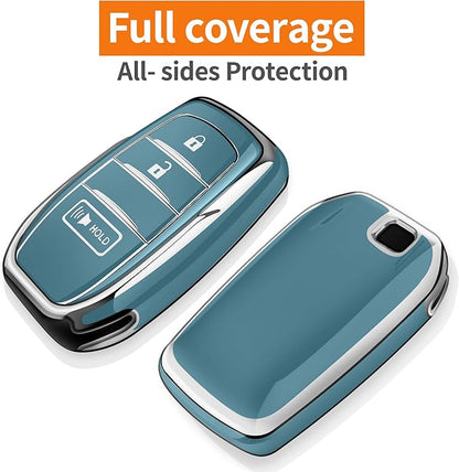 Sindeda for Toyota Key Fob Cover with Metal Keychain & Leather Strap for 2025-2026 Camry 4 Runner 2019-2026 Venza, Land Cruiser,2023-2026 Tacoma Grand Highlander,Corolla,bZ4X,3-Buttons(Storm Blue)