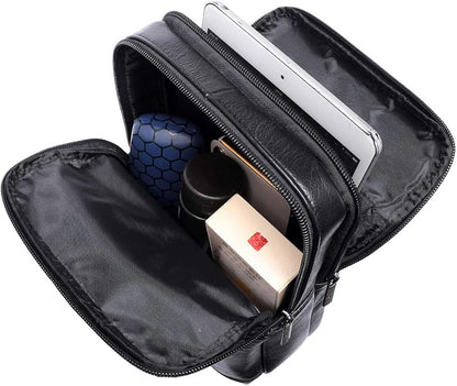 Hebetag Small Leather Sling Shoulder Bag Messenger Pack for Men Women Outdoor Travel Business