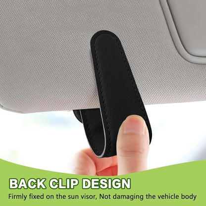 Sunglass Holder for Car, Sunglasses Clip for Car Visor, Magnetic Leather Vehicle Eyeglass Hanger Clip, Auto Ticket Card Glasses Organizer Clamp Accessories for SUV Sedan (Black)