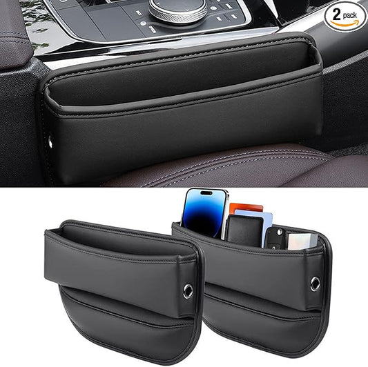 2 Pack Universal Fit Premium Leather Car Seat Gap Filler Organizer, Center Console Organizer for Car SUV Truck (Black，2 Pack)