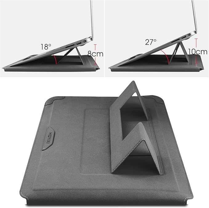 HoYiXi 14 Inch Laptop Sleeve Case Leather Bag with Stand Compatible with Mac Book Pro 14 2021/ASUS Vivobook 14/HP Pavilion X360/IdeaPad 14/Dell HP ASUS Acer Huawei Matebook 14'' PC, Gray