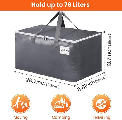 BlissTotes Large Moving Boxes and with Zippers & Handles Moving Supplies with lids, Heavy Duty Totes for Storage Bags for Space Saving, Fold Flat, Moving and Storing 76L, 10 Pack