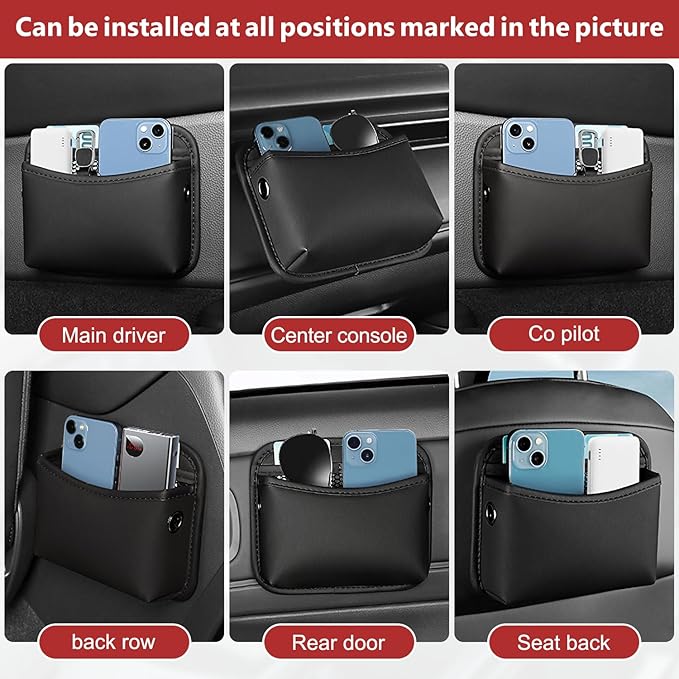 Car Seat Side Storage Pocket, Small Car Seat Organizers PU Leather Car Console Organizer Pocket Multifunctional Console Side Organizer Bag for Phone, Keys, Sunglass, Wallet, 2Pack