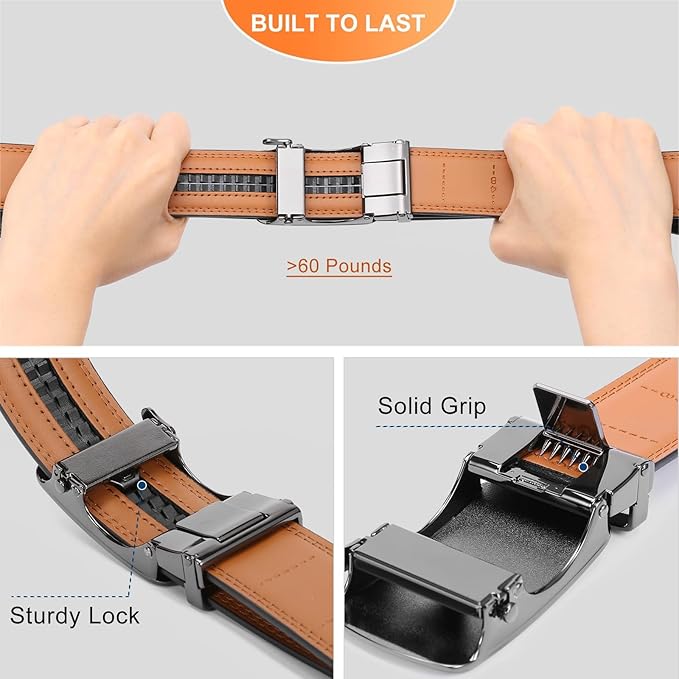 GAEKEAO Mens Belt Leather Micro-Adjust Buckle Ratchet Belts for Men Dress Casual to Formal Trim to Fit with Gift Box (35mm)