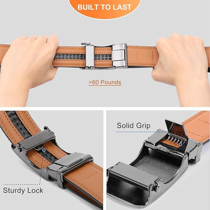 GAEKEAO Mens Belt Leather Micro-Adjust Buckle Ratchet Belts for Men Dress Casual to Formal Trim to Fit with Gift Box (35mm)