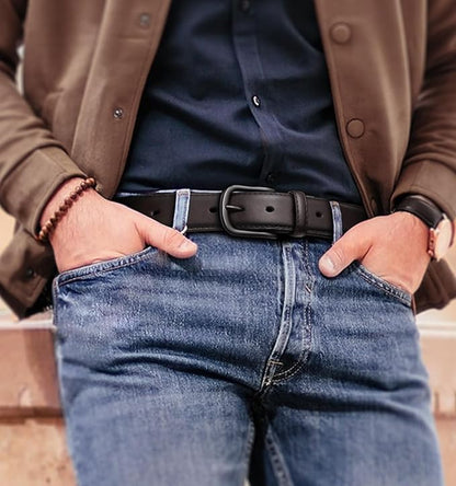 BULLIANT Men Belt-Leather Belt 7 Holes Comfortable for Men Dress Casual Jeans 1 3/8"