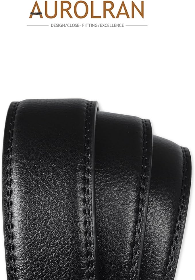 Aurolran Men&Womens Leather Dress Belt Business Automatic Buckle Belt Color-Black Silver Gold