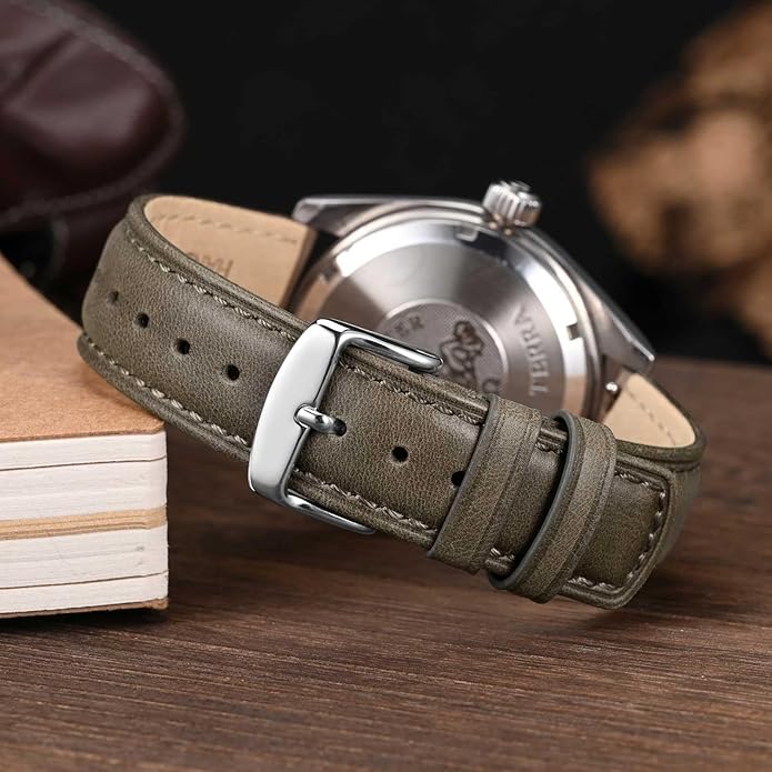 WOCCI Quick Release Watch Band, Distressed Genuine Leather, Stainless Steel Buckle, Strap Width 18mm 19mm 20mm 22mm 24mm