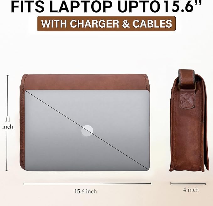RUSTIC TOWN 15 inch Vintage Crossbody Full Grain Leather Laptop Messenger Bag