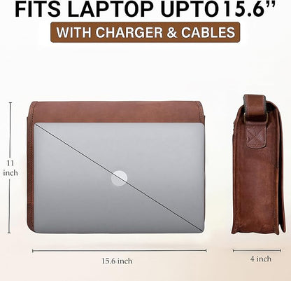 RUSTIC TOWN 15 inch Vintage Crossbody Full Grain Leather Laptop Messenger Bag