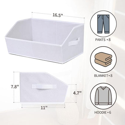 Homsorout Closet Baskets for Shelves Trapezoid - Decorative Storage Baskets with Handle, Closet Bins for Organization, Shelf Storage Bins for Clothes, Books, Home, Office, 3 pack, White