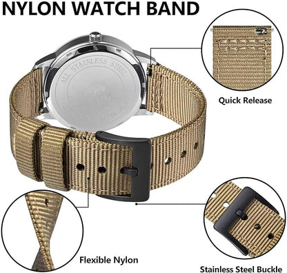 BISONSTRAP Men’s Nylon Watch Bands, Two-Piece Military Watch Straps, Quick Release, Brushed Buckle, Band Width 18mm 19mm 20mm 22mm