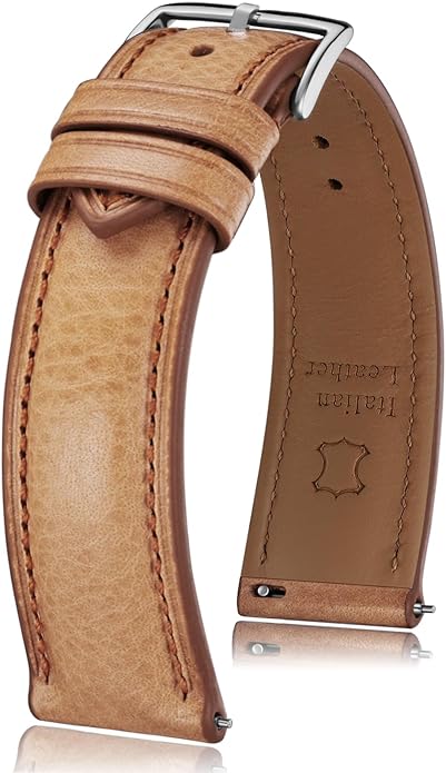 Getalia Italian leather Watch Band Tuscany Natural Vegetable-Tanned Full Grain Leather,14mm 16mm 18mm 19mm 20mm 21mm 22mm Quick Release Replacement Watch Straps for Men and Women Thick and Soft