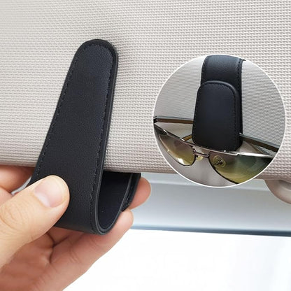 EldHus Sunglass Holder for Car Visor - 2 Pack Magnetic Car Glasses Holder Clip, Leather Eyeglass Holder for Car, Universal Vehicle Sunglasses Hanger Eyeglasses Mount, Black