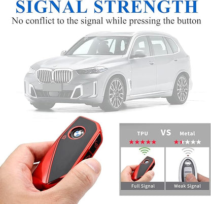 Creativity Advanced soft TPU key Cover Suitable for BMW 2023-2026 New 5 7 Series iX XM IX3 i7 X1 X5 X6 X7 key (Red)