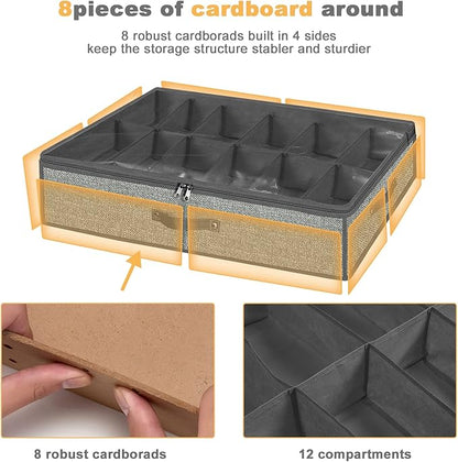 homyfort Under Bed Shoe Storage Organizer for Closet Fits 24 Pairs-Sturdy Underbed Shoe Containers Boxes Organizador De Zapatos with Clear Cover,Set of 2, 29.3 x 23.6 x 5.9inch (Linen-like Grey)