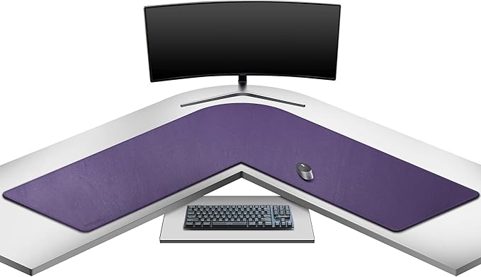 Mydours L-Shape Desk Pad, 54" L x 54" L x 16" W Mega PU Leather Corner Computer Keyboard Desk Mat Blotter, XXL Large Gaming Mouse Pad for Home and Office Desktop (Purple)