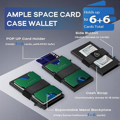 RUNBOX Slim Card Holder Wallet for Men, Minimalist RFID Blocking Wallet with Pop-Up Function, Ultra-Thin Design, Metal Business Card Cases holds 6+6 Cards, Gifts for Men, Men's Accessories