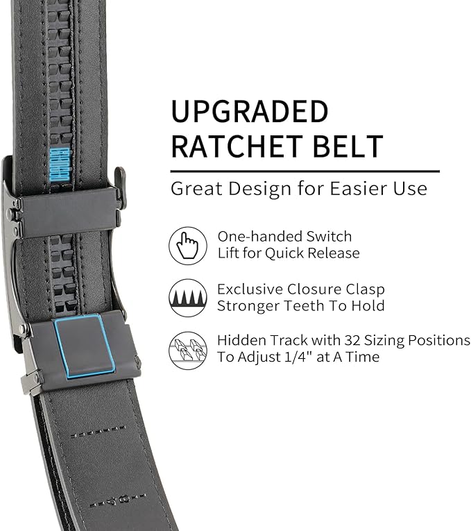 GAEKEAO Men's Belt Suede Leather Ratchet Belt for Men Micro-Adjustable Buckle for Dress, Casual & Everyday Wear, Trim to Fit