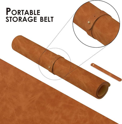 Distressed Leather Desk Mat - Non-Slip PU Desk Pad for Office and Home - Desk Organization and Accessories - Ideal for Large Mouse Pad and Desk Mats on Top of Desks(Tan,36"x 17")