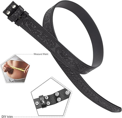 IZUS Vintage Western Belt Strap without Buckle Longhorn-Bull-Embossed Cowboy Belt for Women Men 1-1/2" Wide PU Leather Strap
