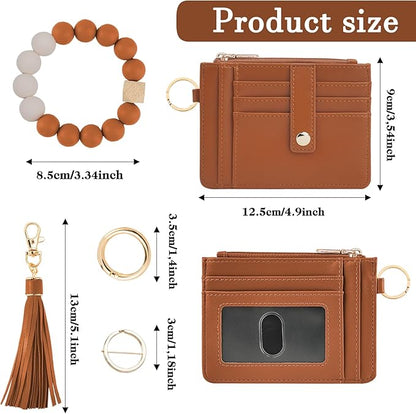 KNGITRYI Wallet Keychain Wristlet for Women,Slim RFID Credit Card Holder Purse Tassel Keychain Bangle Key Ring for Men Women