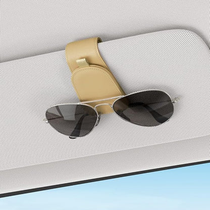 Sotfamily Sunglass Holder for Car Visor, Suede Cloth Magnetic Sunglass Organizer for Car Accessories, 2 Packs, Beige