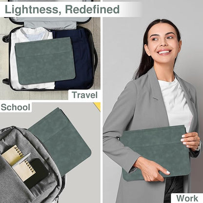 Allinside 13-14 Inch Laptop Sleeve Case for MacBook Pro 14" 2021-2026/MacBook Air 13" 2010-2017/MacBook Pro 13" 2010-2015, Waterproof Matte PU Leather Sleeve with Stand & Accessory Pouch, Dark Green