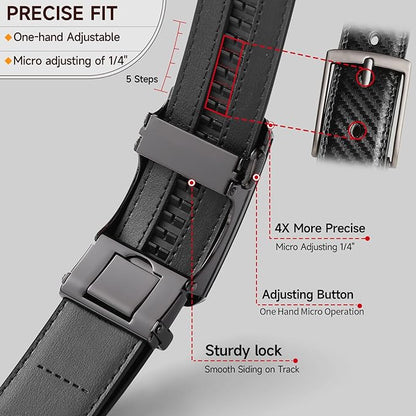 GAEKEAO Ratchet Belts for Men Dress Casual 1 3/12" Adjustable Genuine Leather Slide Buckle Designer Belt with Box Trim to Fit