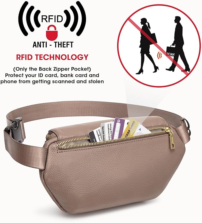 Kattee Fanny Packs for Women, Leather Crossbody Bags for Women Trendy, Small Belt Bag,Fashion Waist Packs with RFID Blocking, Khaki