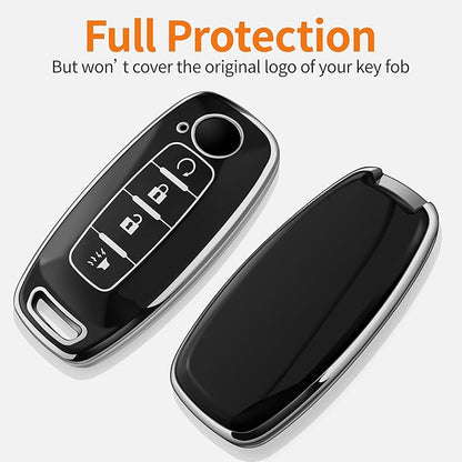 Sindeda for Nissan Key Fob Cover with Keychain Soft Full Protection Key Shell Key Case Compatible with 2023 2024 2025 Pathfinder Kicks Rouge(Silver, 4 Buttons-A)