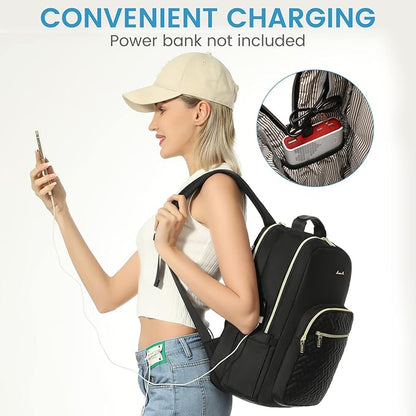 LOVEVOOK Laptop Backpack for Women, Stylish Quilted Backpacks Purse for Business Work Travel, Computer Bags Bag, with USB Port fits 15.6-inch Laptop, Black