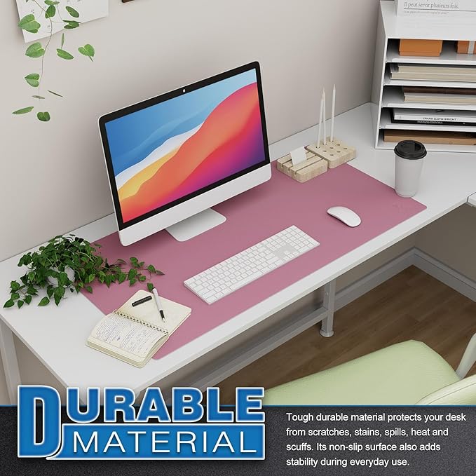 K KNODEL Large Office Leather Desk Mat, Mouse and Keyboard Pad, Computer and Laptop Mat, Desktop Protector and Cover, Writing Pad and Blotter (31.5"x15.7", Purple)