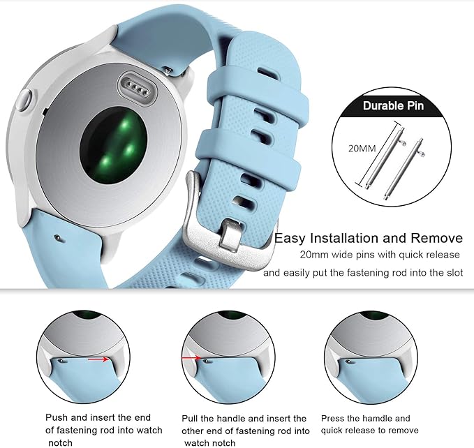 GEAK Compatible with Garmin Vivoactive 5 Watch Bands/Garmin Vivoactive 3 Watch Bands,20mm Silicone Band for Vivoactive 3 Music/Vivomove Sport,Forerunner 645/245 Music Smartwatch Women Men Light Blue