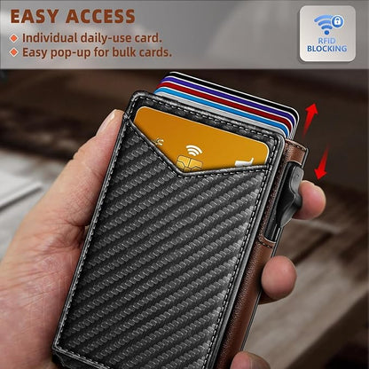 Genuine Leather Wallet for Men Slim Magnetic Flip Bifold with Money Clip and Metal Card Case Holds 9 Cards Ideal for Gifts and Daily Use (Black)