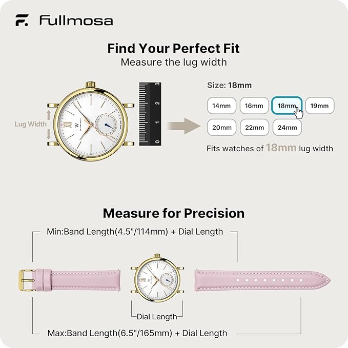 Fullmosa Watch Band, Quick Release Leather Watch Strap for Men Women, Replacement Bands Width 12mm 14mm 16mm 18mm 19mm 20mm 21mm 22mm 24mm
