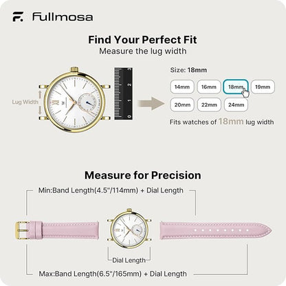Fullmosa Watch Band, Quick Release Leather Watch Strap for Men Women, Replacement Bands Width 12mm 14mm 16mm 18mm 19mm 20mm 21mm 22mm 24mm