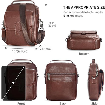 Augus Leather Small Messenger Bag For Men Crossbody Handbag Shoulder Sling Travel Bags for Men Purse Daypack Magnetic Buckle