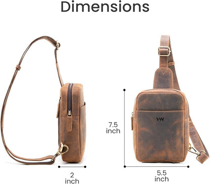 Handmade World Genuine Leather Small Sling Bag 'The Slingy' Crossbody Fanny Chest Bag For Explore Travel Adventure