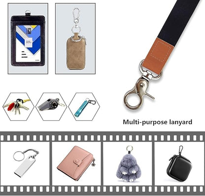 Long Neck Lanyard Leather Keychains with Metal Clasp, Sturdy Durable Women Men Id Badge Lanyard, Neck Lanyard Strap Ideal for Car Keys, Card Holder, Whistle, Keychain, Wallet