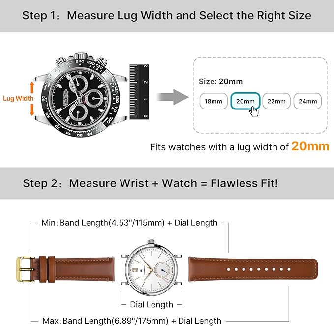 Fullmosa 18mm 20mm 22mm 24mm Leather Watch Bands, 2 Pack Soft Quick Release Watch Strap Compatible with Garmin Vivoactive 5/6/4/3, Venu 4/3S/2S, Samsung Galaxy Fossil Amazfit for Men Women,20mm Toffee Brown&gold/Black&Black