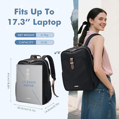 Laptop Backpack for Women,Casual Work Business Backpacks Purse Carry on Travel Backpack,17.3 Inch,Black