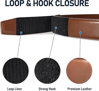 SANSTHS Mechanic Buckless Belts for Men, No Scratch Leather Work Belt Hook & Loop Tsa Belt for Technician Travel Gifts