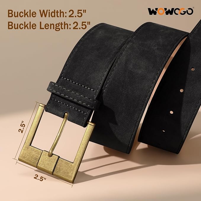 Women Wide Leather Belts for Dresses 1.9" Chunky Western Vintage Thick Suede Waist Belt with Brass Buckle