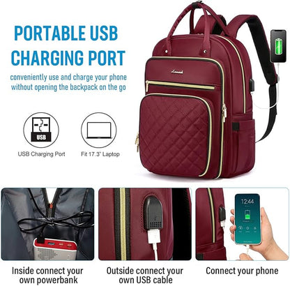 LOVEVOOK Laptop Backpack for Women, Water Resistant Travel Work Backpacks Purse Stylish Business Teacher Nurse Computer Bag with USB Charging Port, Fits 15.6" Laptop