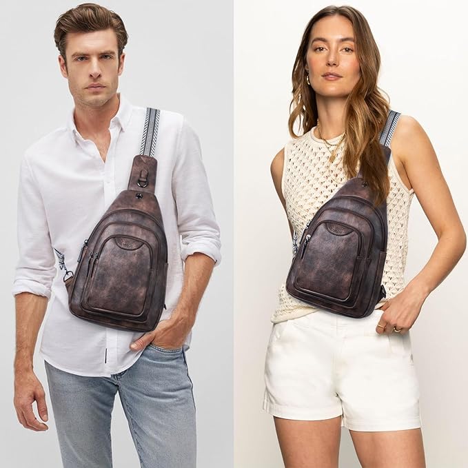 Leresas 10L Crossbody Sling Bag for Women Men Anti Theft Cross Body Fanny Pack Belt Bag Purse Gifts for Women Faux Leather, Coffee